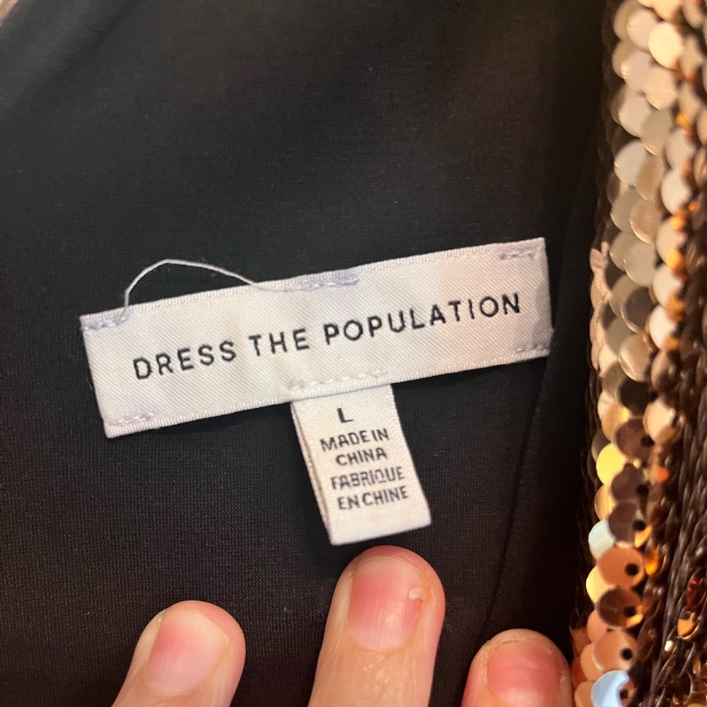 Dress the Population Gold Sequin "Zoe" Mini Dress Size Large - Picture 2 of 4